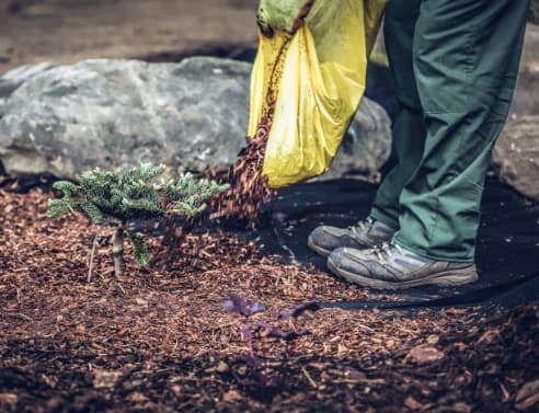 Landscaper emptying bag